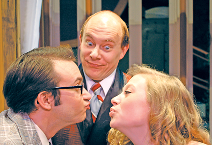 Jeremy Franklin, Jennifer Walder, and Joey Cote will be on state in the regional premiere of "The Producers" in Robinson Theatre at the Moss Performing Arts Center starting Feb. 24. Criterion Photo