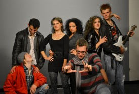 Musical theatre majors Lane Heinz, Tony Klava, Shannon Foley, Gabriele Cahill, Ethan Knowles, Sam Wittig, and Ben Carlson make up the cast of "Rent."