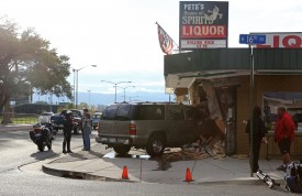 A drunk driver plowed into the front of Pete's House of Spirits Wednesday evening. While the building received quite a bit of damage, no one except the driver was injured in the collision. Photo: Mike Wong
