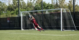 Goalkeeper Micah Conrads reaches for a shot in practice last week.