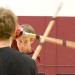 Keith McKay, a Mesa Medieval Alliance club member, stares down his opponent, Erik Heine, during striking drills at the club's second practice Thursday.