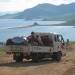 Outdoor Program students travel by truck near White Lake, Mongolia.