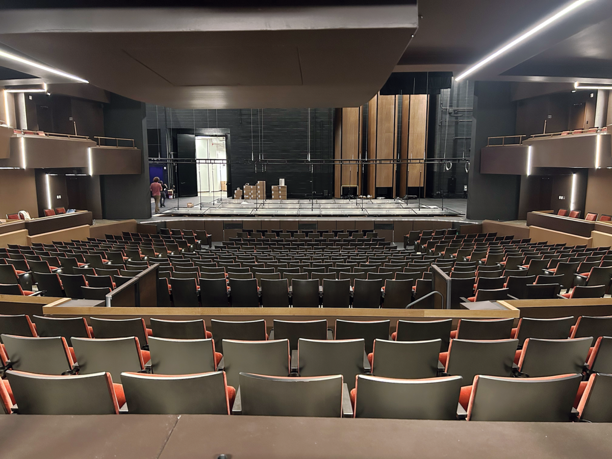 The new Asteria Theatre during construction, the orchestra sound dampeners put in. "Amadeus" closes this weekend with a double show on Saturday, Oct. 5.