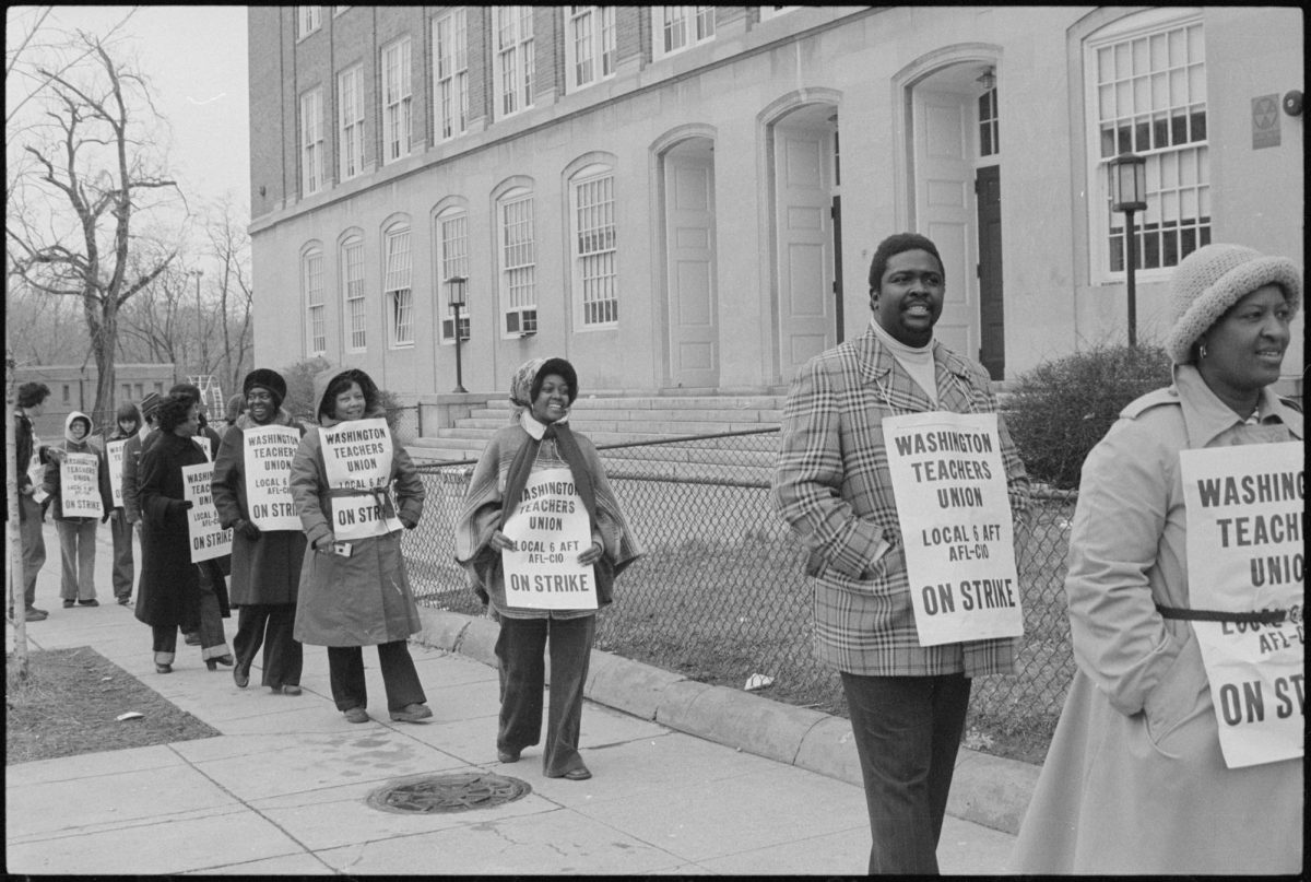 African American teachers from the Washington Teachers Union, Local 6 American Federation of Teachers, AFL-CIO on the picket line, Washington, D.C in 1979.
//Courtesy of the Library of Congress