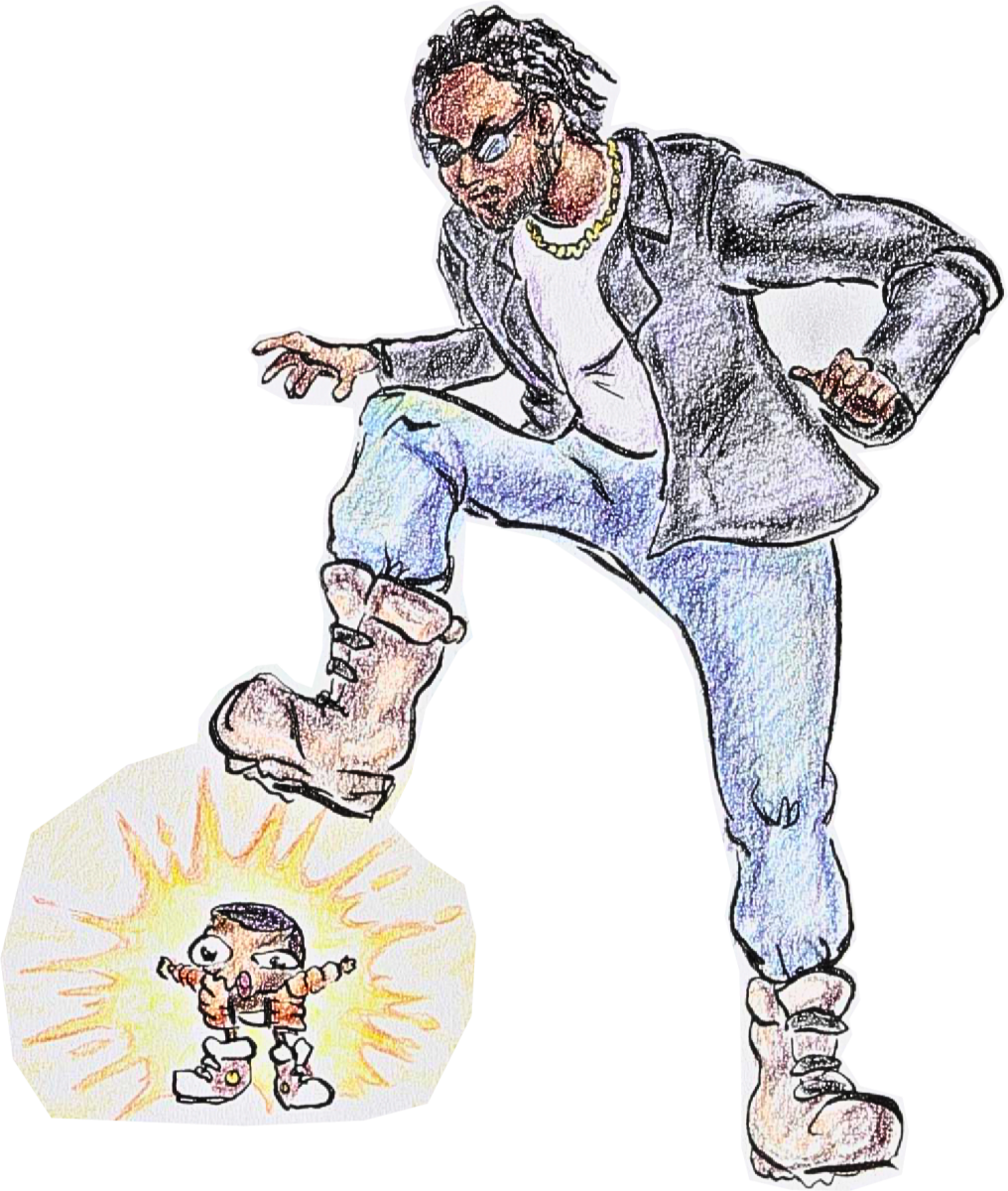 Hand Drawn comic of Kendrick stomping on Drake