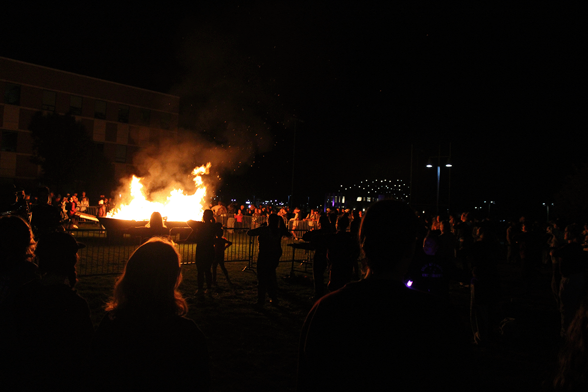 Homecoming bonfire. 