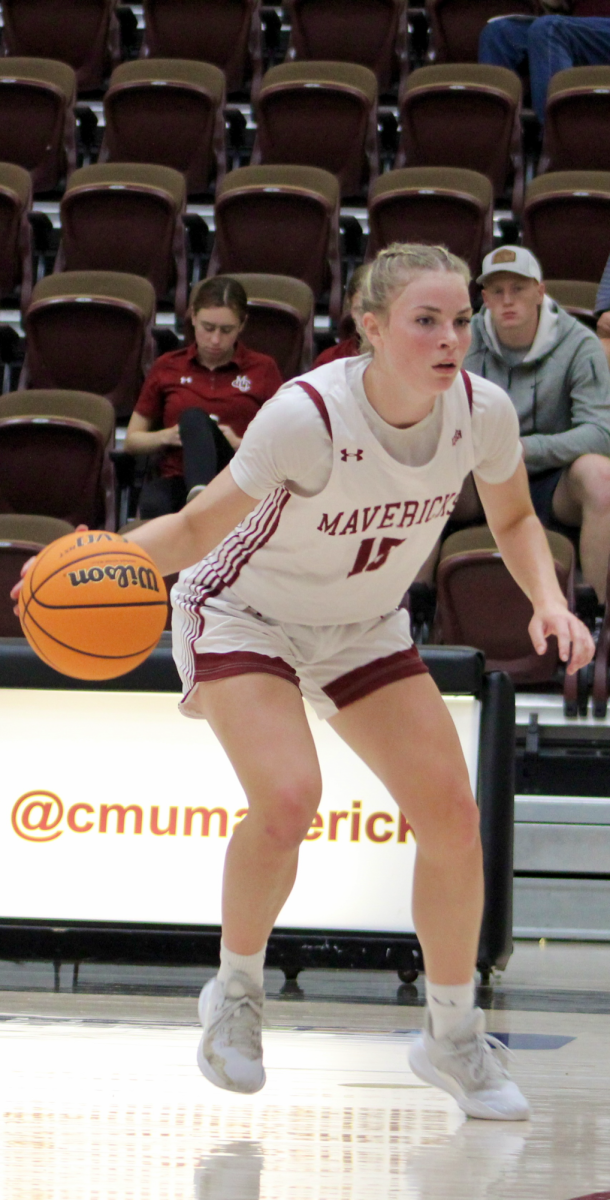 RMAC freshmen of the year guard Mason Rowland looks to dribble inside. After being the sparkplug off the bench last season, Rowland has worked her way into the starting lineup.
\\ Jordan Messler for The Criterion