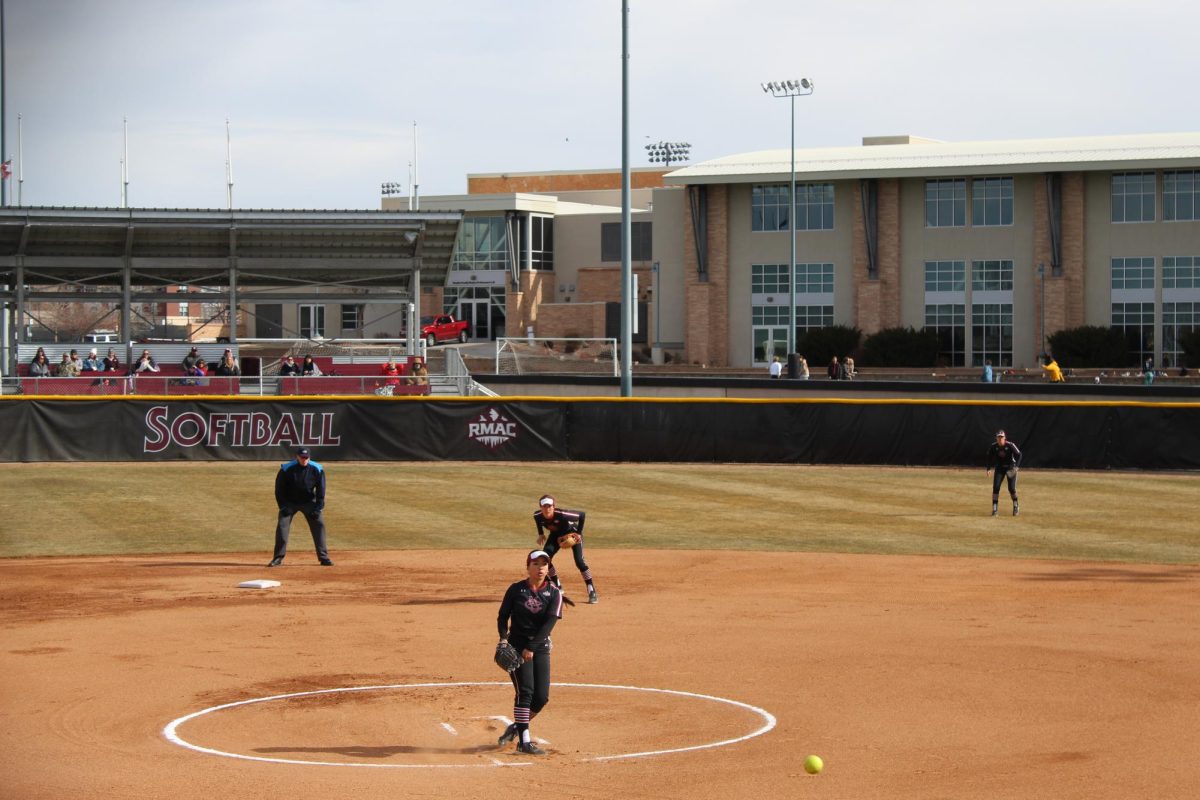 Jessalyn Gallegos pitching a game against Regis. 
She has an ERA of 1.96, ranking fifth in the RMAC.
\ Kari Bollinger for The Criterion