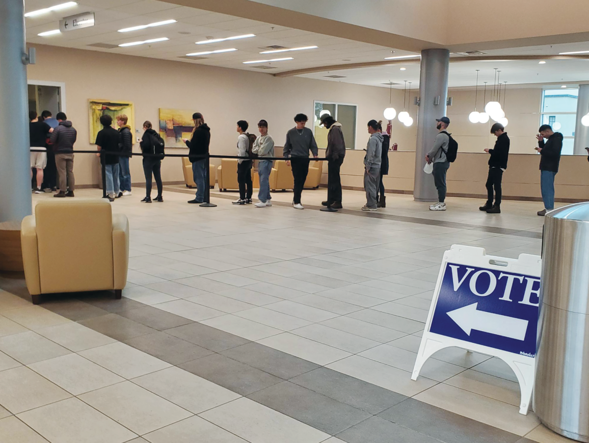 Students and community members in line to vote on campus in the UC. CMU took numerous initiatives to encourage student engagement in the election.