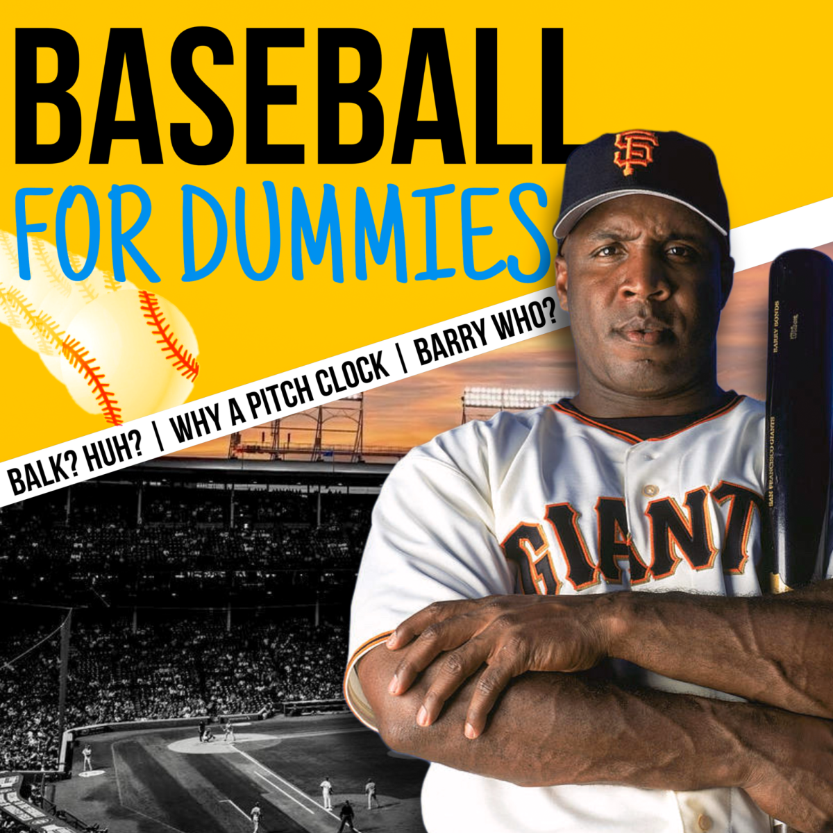 Barry Bonds menacingly stares at you, with the intent of intimidation. Why? Because you need to catch up on your baseball lingo.