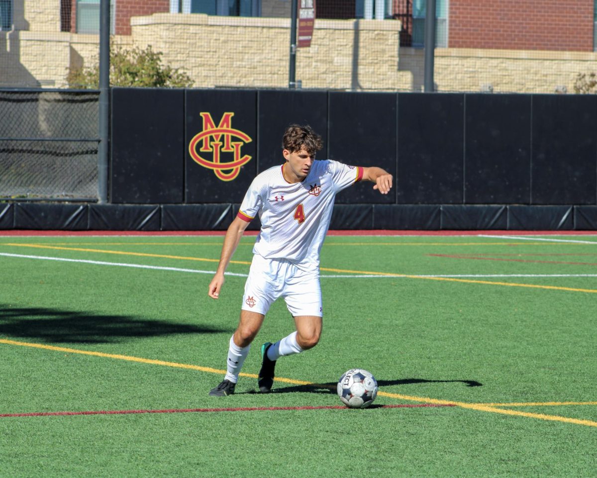 Redshirt Junior Defender Connor Chilson sqaures up for a kick at Sunday’s match versus Fort Lewis College. The Mavericks defeated the ninth ranked Skyhawks in dominant fashion, winning the match 4-1.