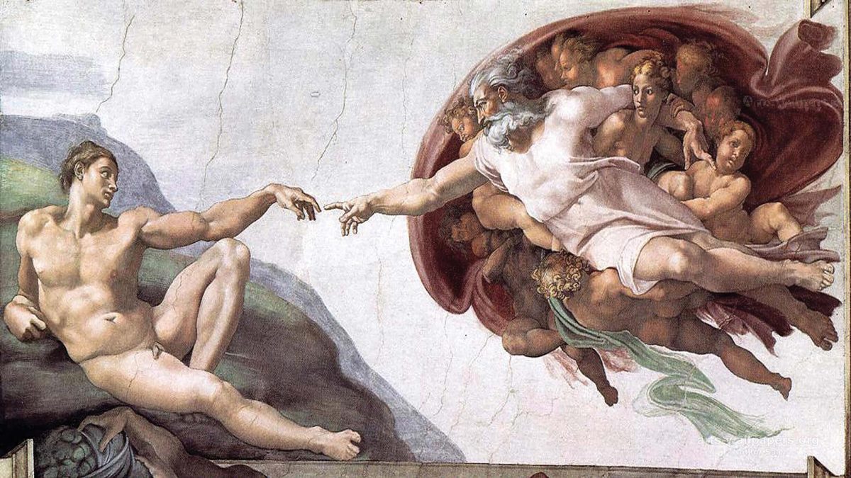 The Creation of Adam, painted by Michelangelo during the 16th Century is part of the collection of numerous paintings that make up the Sistine Chapel ceiling commissioned by the Catholic Church.