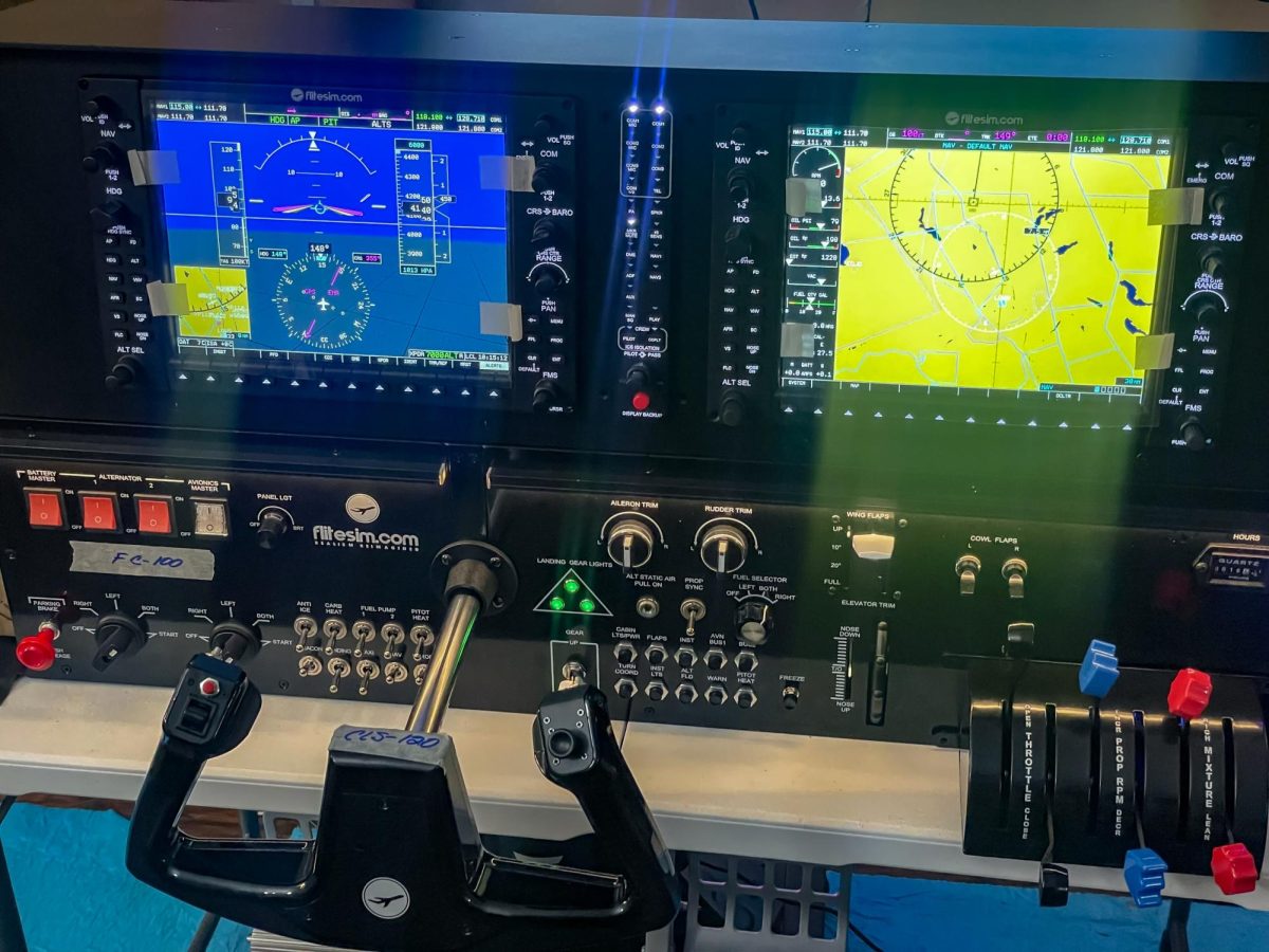 The Garmin flight simulation system is a crucial component of CMU Tech’s newest aviation course. The class possesses a multi-functional flight system for students to simulate navigating with real-life aviation technology.