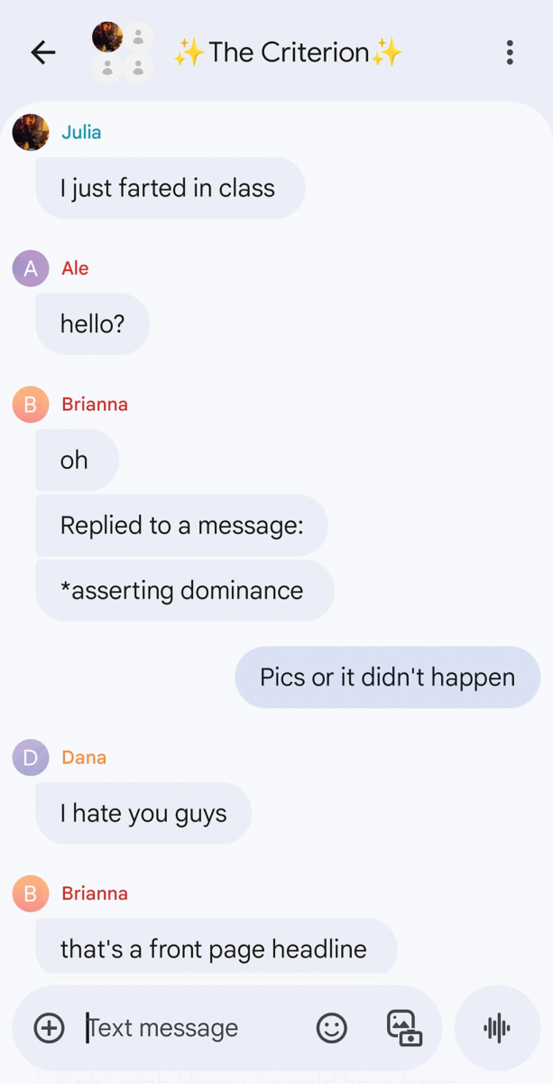 A screenshot of a completely non-fabricated conversation in the official Criterion group chat.