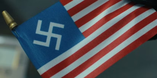 During Peacemaker, season two, an American flag is pulled back, revealing that the stars had been replaced with a swastika. //MSN