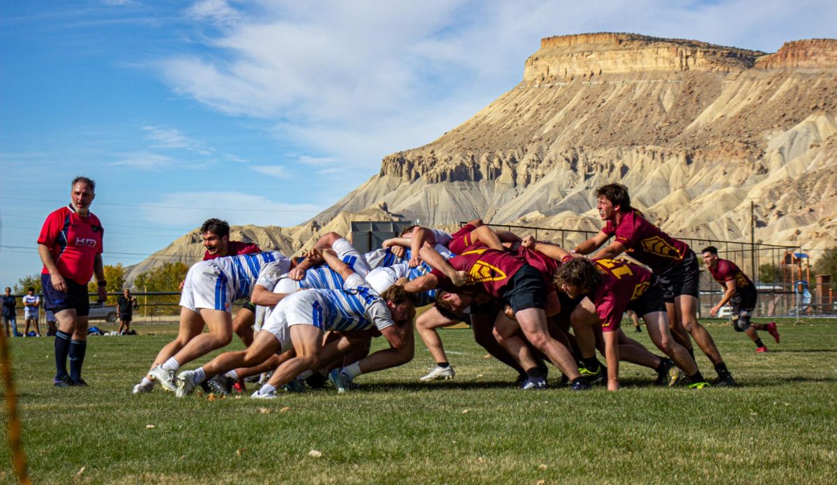 CMU Men's Rugby players rug against rival Boise State University on Nov. 8, competing on the Peach Bowl soccer fields in Palisade due to construction at their home pitch.