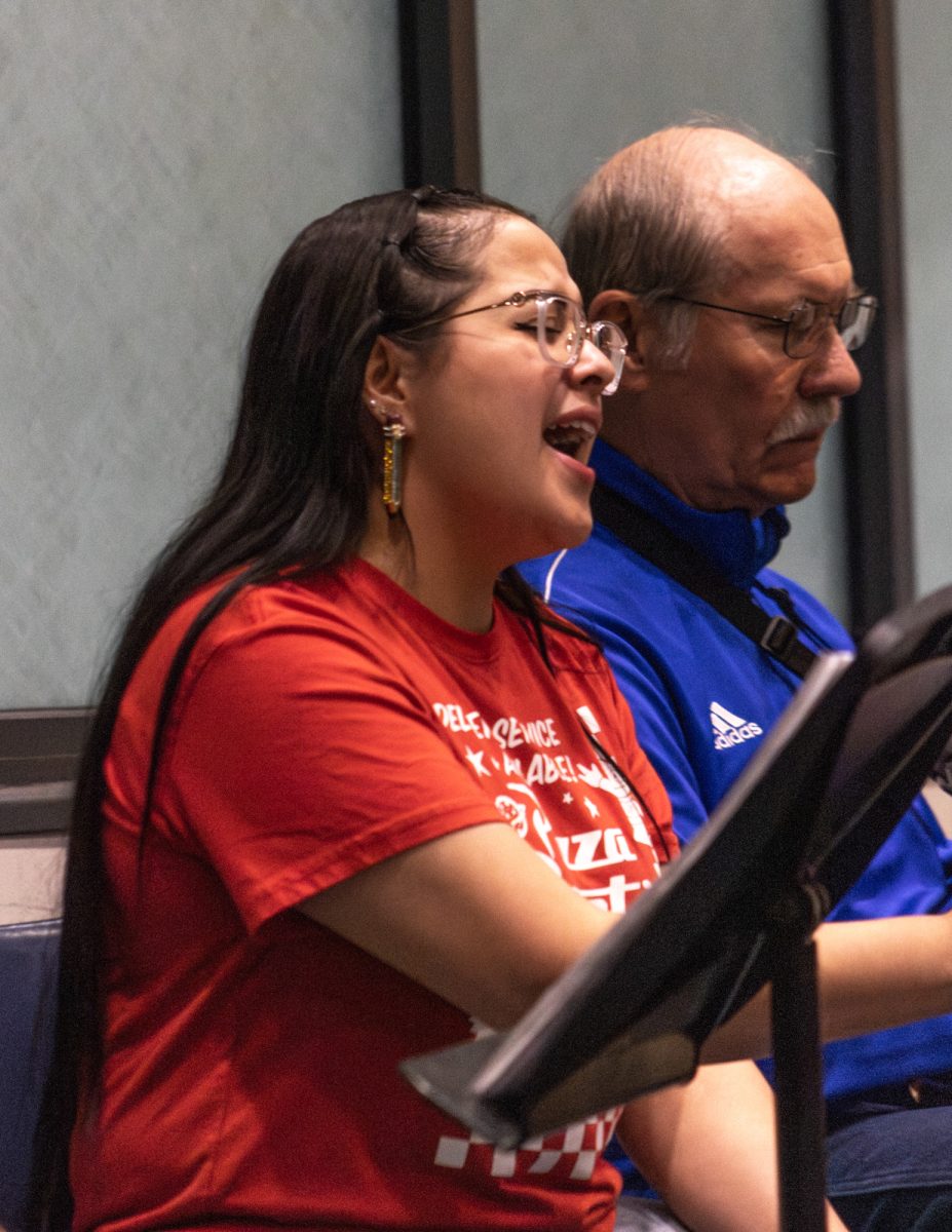 Jaqueline Mosqueda sings lead on one of the Mariachi Band’s pieces. “This is a really like fun group, and it’s for everybody who can join. So it doesn’t matter if you know the language or know the style, anyone’s welcome,” Mosqueda said about the ensemble.